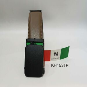 Ceinture en cuir de vachette taupe grainé à boucle automatique noire mat