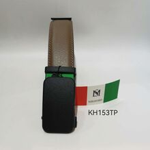 Ceinture en cuir de vachette taupe grainé à boucle automatique noire mat