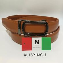 Ceinture réglable en cuir de vachette marron laqué à boucle automatique