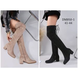 Cuissardes en suédine à talon carré avec zip côté et laçage arrière grande taille 41 -44