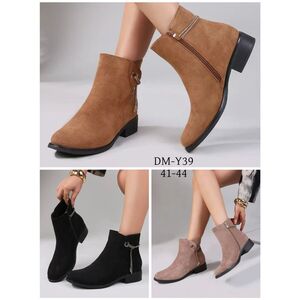 Bottines basses en suédine avec cordon en strass sur le côté grande taille 41-44