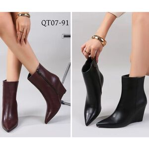 Bottines à bout pointu et talon compensé en simili cuir taille 36-41