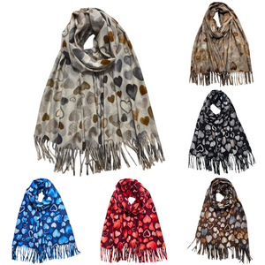 Écharpe d’hiver imprimée de jolis cœurs finie par des franges - 12 pièces