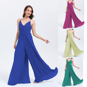 Combi-pantalon à décolleté en V avec fines bretelles détail central drapé