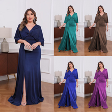 Robe de soirée longue grande taille à manches fluides et fente latérale