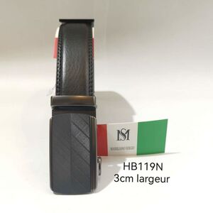 Ceinture Massiliano Sergio en cuir noire à boucle automatique motif texturé