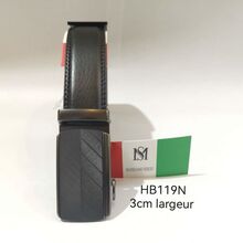 Ceinture Massiliano Sergio en cuir noire à boucle automatique motif texturé