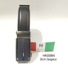 Ceinture Massiliano Sergio en cuir noir boucle automatique bandes tricolores