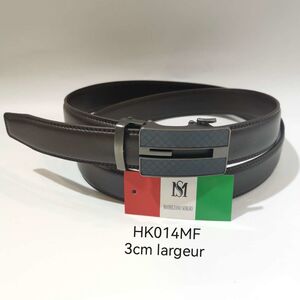 Ceinture Massiliano Sergio en cuir marron foncé à boucle automatique quadrillé