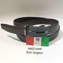 Ceinture Massiliano Sergio en cuir marron foncé à boucle automatique quadrillé