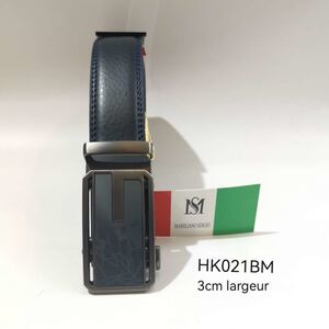 Ceinture Massiliano Sergio cuir bleu marine à fermeture automatique