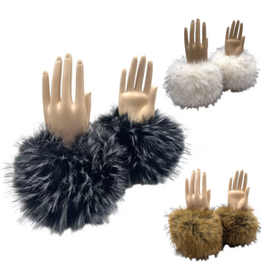 Manchons de poignet en fausse fourrure longue style marmotte