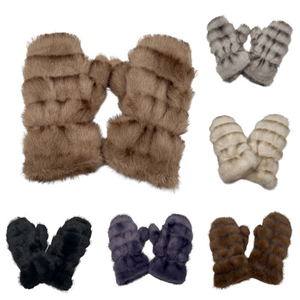 Moufles épaisses en fausse fourrure design rayé sophistiqué