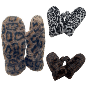Moufles en 100% polyester fausse fourrure à motif de léopard