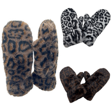 Moufles en 100% polyester fausse fourrure à motif de léopard