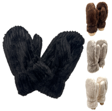 Moufles en fausse fourrure unie avec des fines côtes verticales