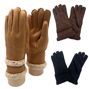 Gants en imitation daim avec fausse fourrure bouclée effet mouton