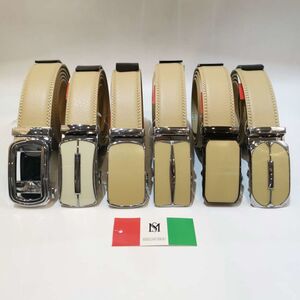 Ceinture homme Massiliano Sergio en cuir beige à boucle automatique