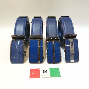 Ceinture à cliquet en croûte de cuir bleu pétrole Massiliano Sergio