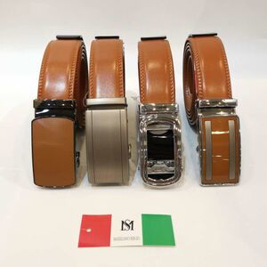 Ceinture en cuir de veau camel laqué à cliquet automatique Massiliano Sergio