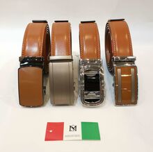 Ceinture en cuir de veau camel laqué à cliquet automatique Massiliano Sergio