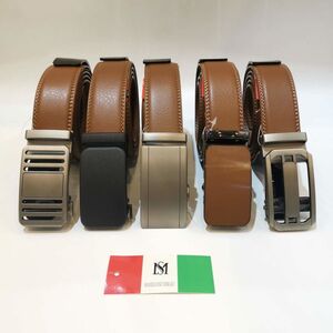 Ceinture masculine en cuir tabac à boucle automatique Massiliano Sergio
