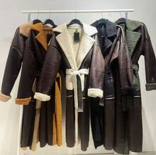 Manteau long aviateur effet cuir vintage avec une doublure sherpa