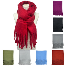 Écharpe chaude au tissage épais uni à grosses franges - 12 pièces