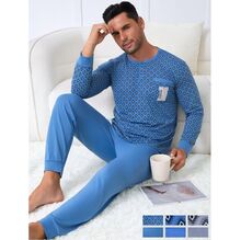 Ensembles pyjama homme à motif géométrique & pantalon uni ajusté