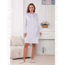 Robe de nuit fleurie en coton à boutonnage intégral et détails contrastés