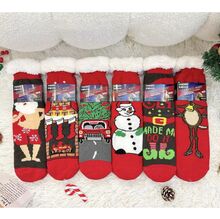 Chaussettes antidérapantes rouge motifs de Noël à intérieure en polaire blanche