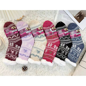 Chaussettes antidérapantes à motif scandinave hivernal et intérieure en polaire