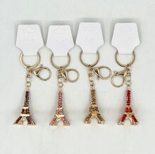 Porte-clés  Tour Eiffel en métal doré scintillante ornée de cristaux