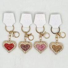Porte-clés cœur en alliage de métal doré embelli de cristaux