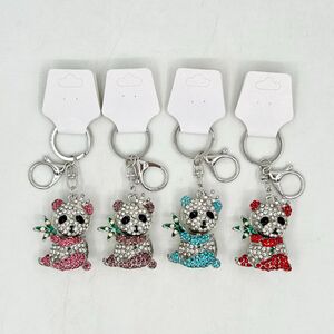 Porte-clés en métal argenté panda mignon scintillant orné de cristaux