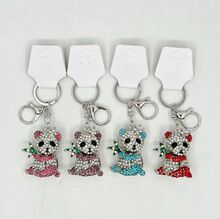 Porte-clés en métal argenté panda mignon scintillant orné de cristaux
