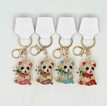 Porte-clés en métal doré panda mignon scintillant orné de cristaux