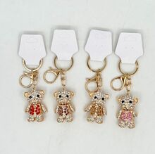 Porte-clés ours en peluche en métal  doré scintillant orné de cristaux