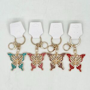 Porte-clés en métal doré papillon "Diamant" ailes cristallisées