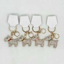 Porte-clés en métal doré chien "Scottish Terrier" scintillant avec collier