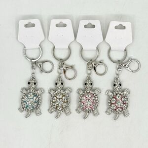 Porte-clés tortue marine scintillante ornée de cristaux en métal argenté