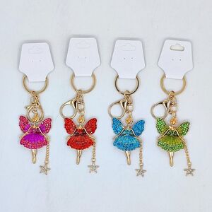 Porte-clés en métal doré fée clochette scintillante avec pendentif étoile