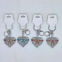 Porte-clés cœur en métal en strass et ruban nœud papillon Argenté