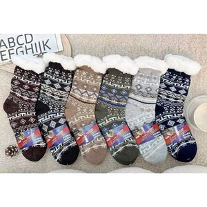 Chaussettes confort épais avec sécurité antidérapante de style jacquard