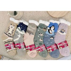 Chaussettes d'hiver chaudes et antidérapantes avec décor d'animaux