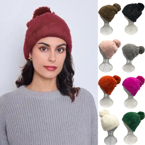 Bonnet en fausse fourrure ultra douce avec grand pompon - 12 pcs
