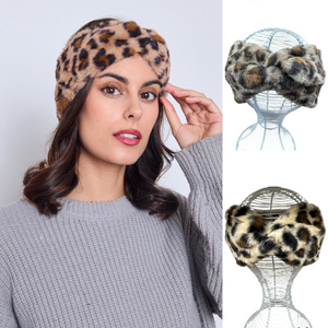 Bandeau en fausse fourrure à motif léopard et torsade avant - 12 pcs