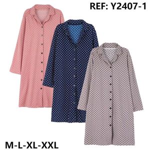 Chemise de nuit en polaire chaude et douce à boutons et motif pois