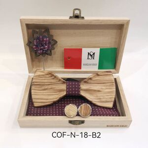 Coffret de nœud papillon en bois et accessoires - Massiliano Sergio bordeaux