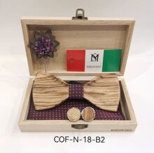Coffret de nœud papillon en bois et accessoires - Massiliano Sergio bordeaux